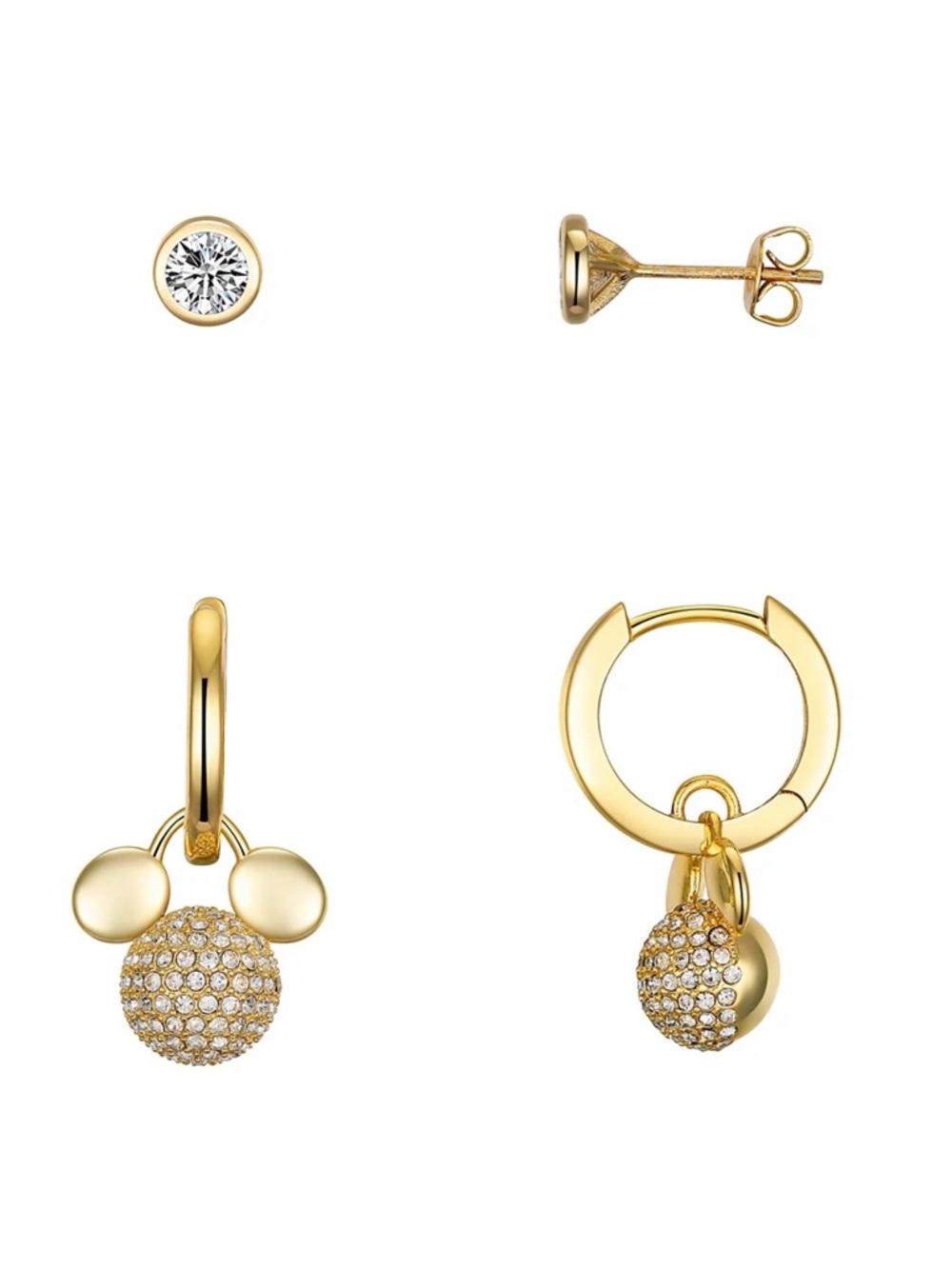 Disney Crystal and Cubic Zirconia Mickey Mouse Fireball Hoop Stud Earring Set